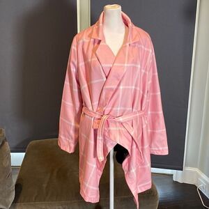 Women’s Turn Down Collar Wrap Coat Pink Grid Pattern Belted Size **XL **READ